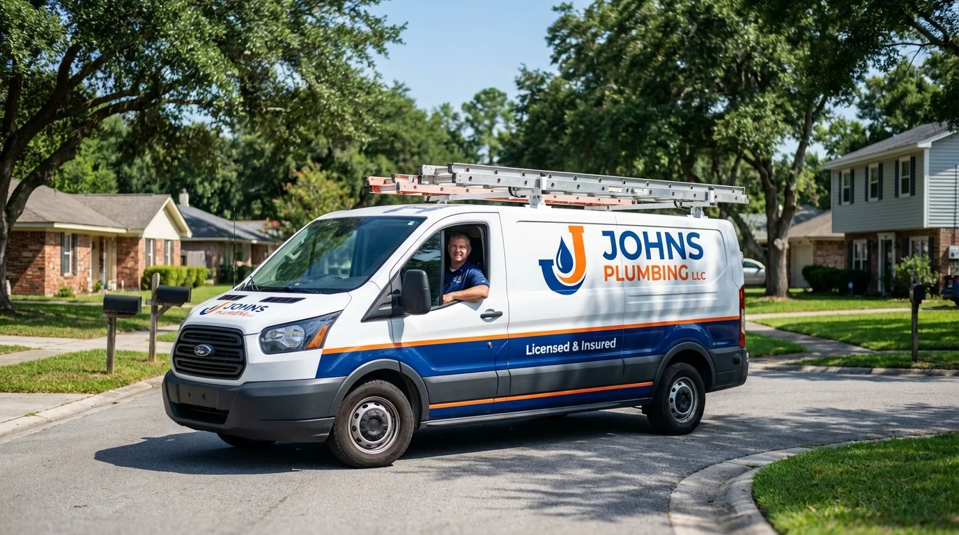 Johns Plumbing LLC service van in Haynesville, LA