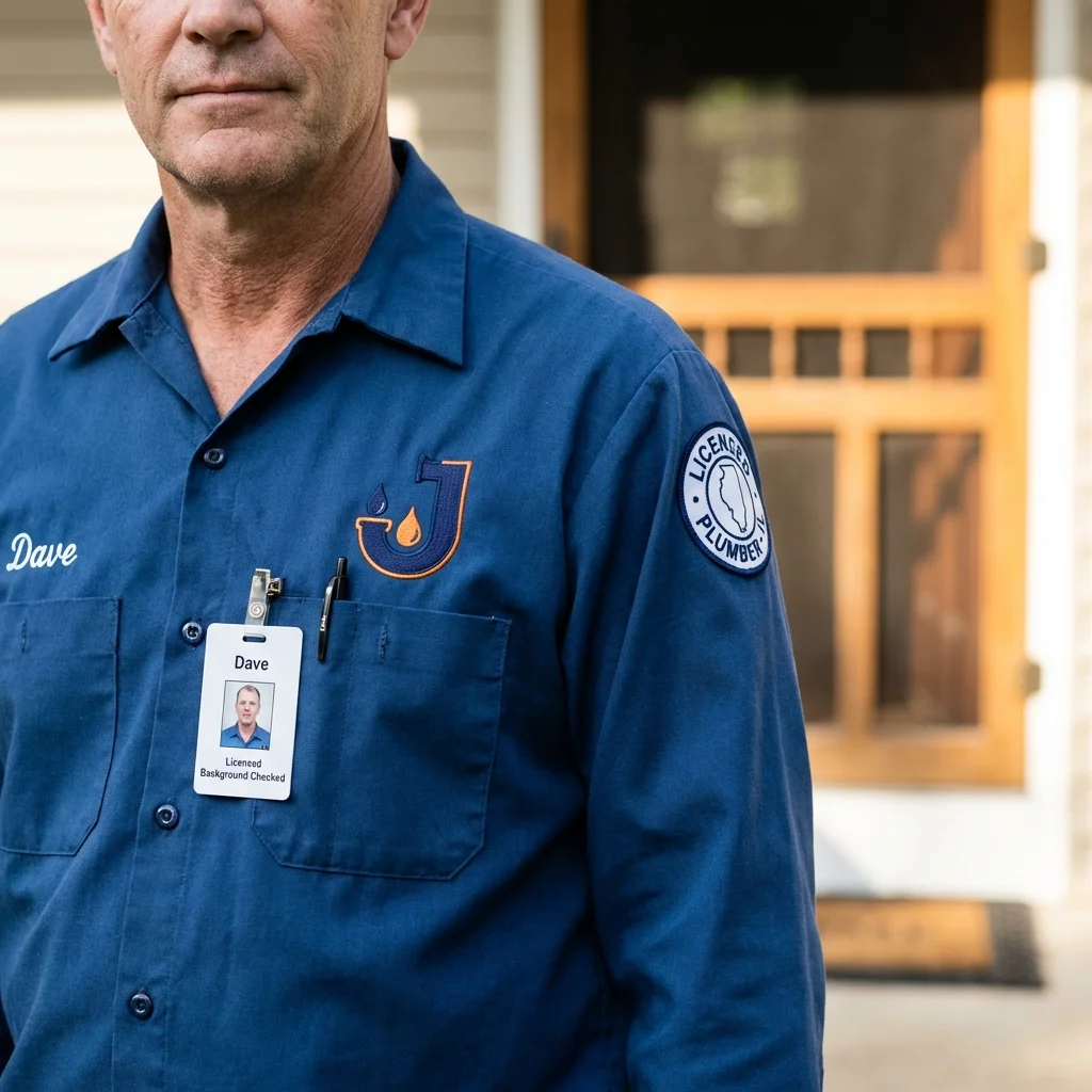 Licensed plumber showing ID badge in Haynesville, LA