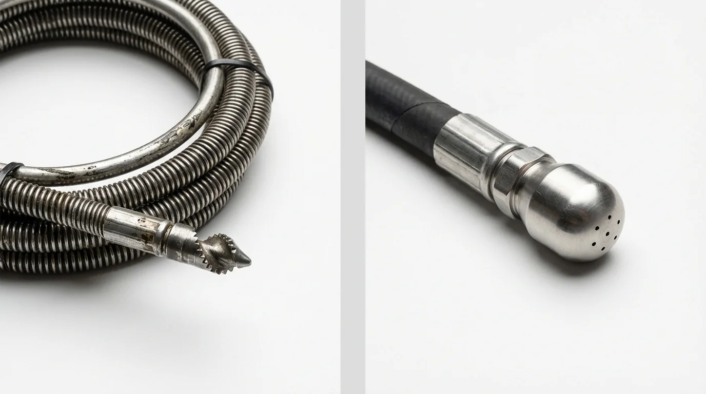 Drain snake cable and hydro jetting nozzle used for drain cleaning in Haynesville, LA