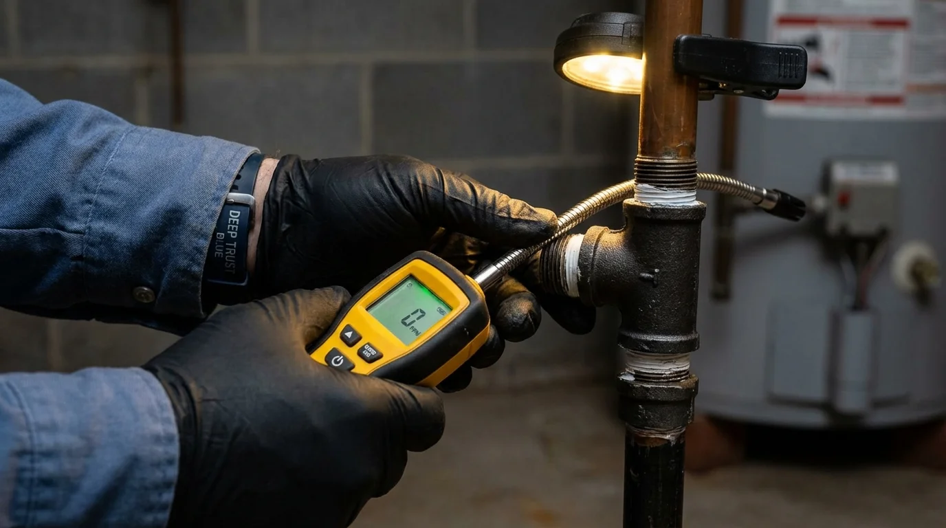 Gas leak detection with electronic sniffer by Johns Plumbing LLC in Haynesville