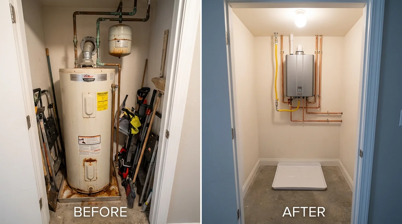 Tank water heater versus wall-mounted tankless unit comparison for Haynesville, LA homeowners