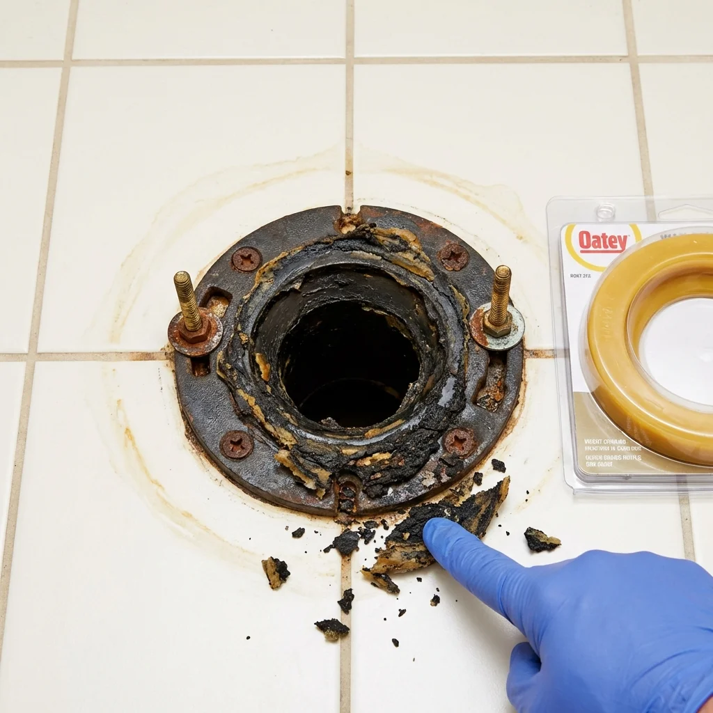 Failed wax ring showing water seepage at the base of a toilet in a Haynesville, LA home